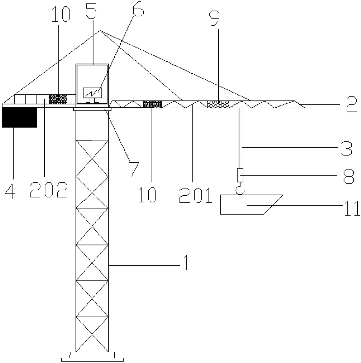 Intelligent tower crane equipment and method for dynamically equilibrating balance weight device of intelligent tower crane equipment