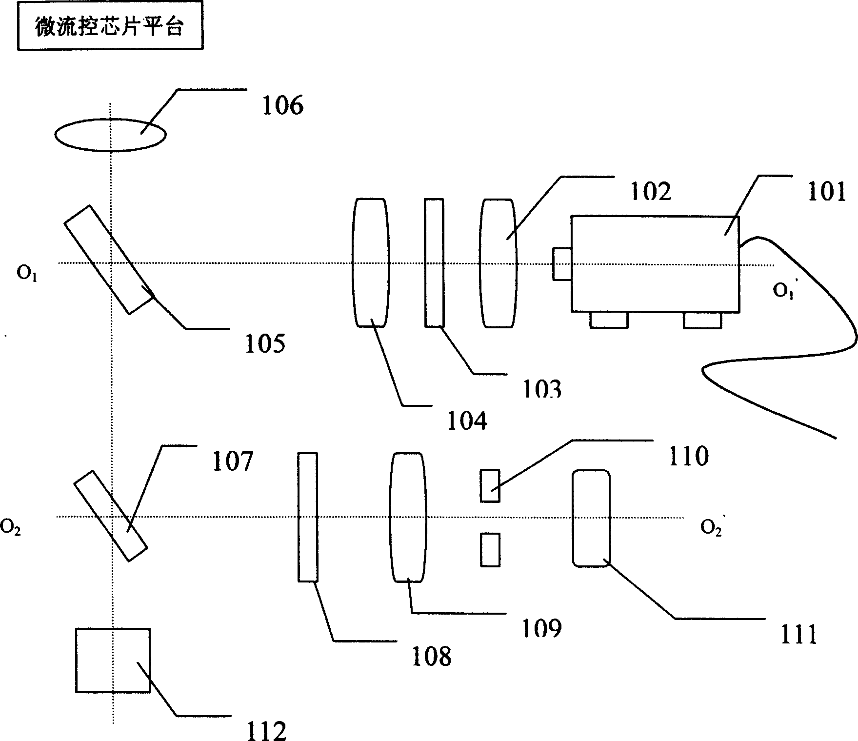 Fluorescence detection optical device with microflow control chip