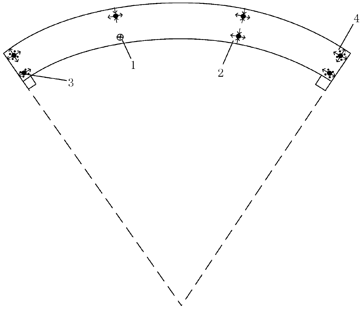 Layout and bearing structure of curved girder bridges resistant to creeping and overturning