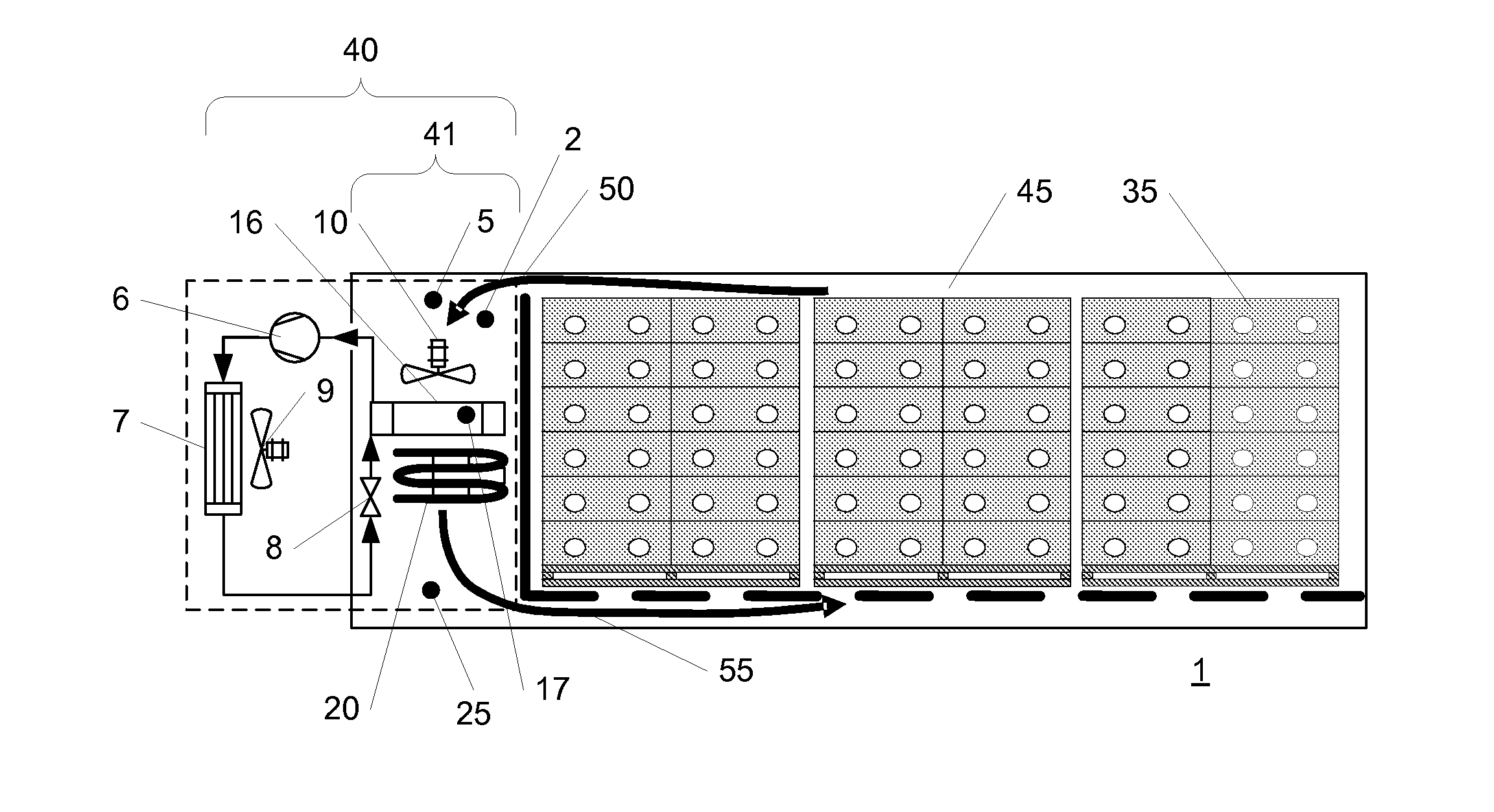 Humidity control in a refrigerated transport container with an intermittently operated compressor