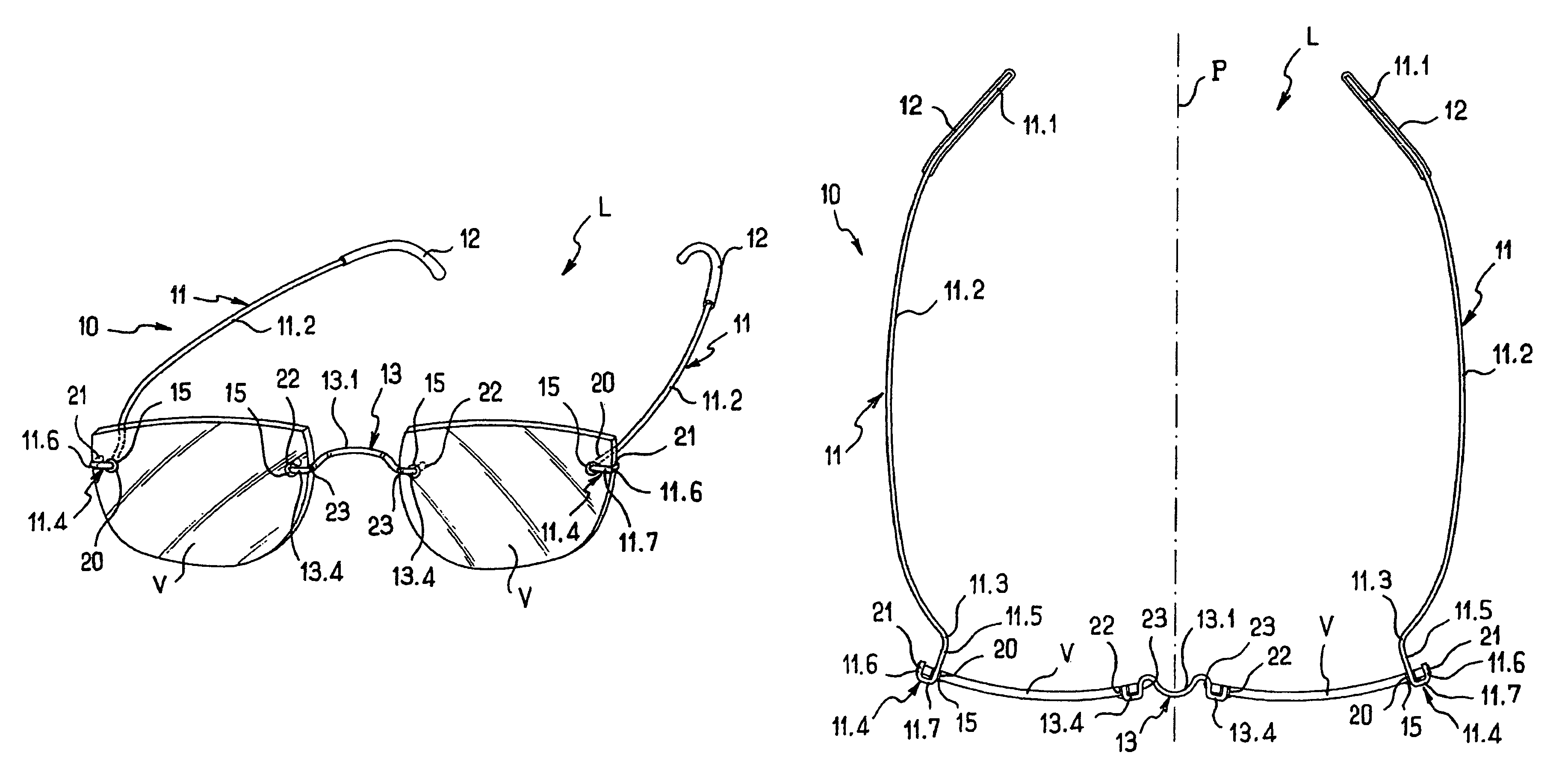 Spectacles of the rimless type having hinge-less wire side-arms that are deformable in flexing