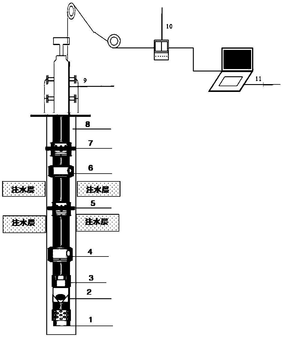 Cable-controlled intelligent stratification water injection device system and construction technique thereof