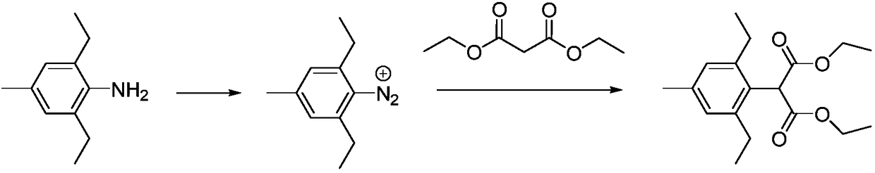 Synthesis method of 2-(2, 6-diethyl-4-methyl benzene) diethyl malonate