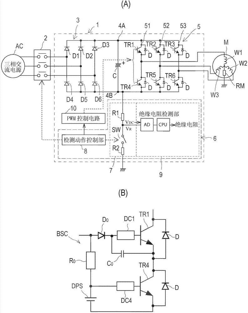 Motor control apparatus with insulation degradation detection device and insulation degradation detection method of motor