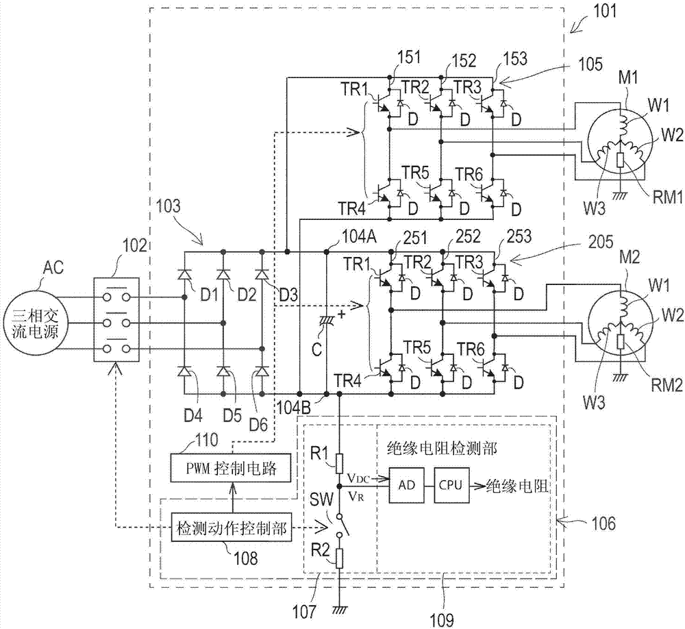 Motor control apparatus with insulation degradation detection device and insulation degradation detection method of motor