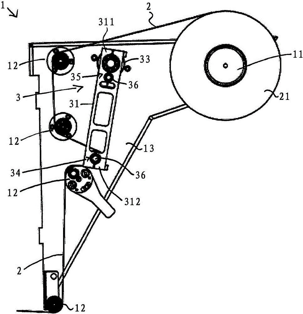 Web guiding device and device for processing a web of material