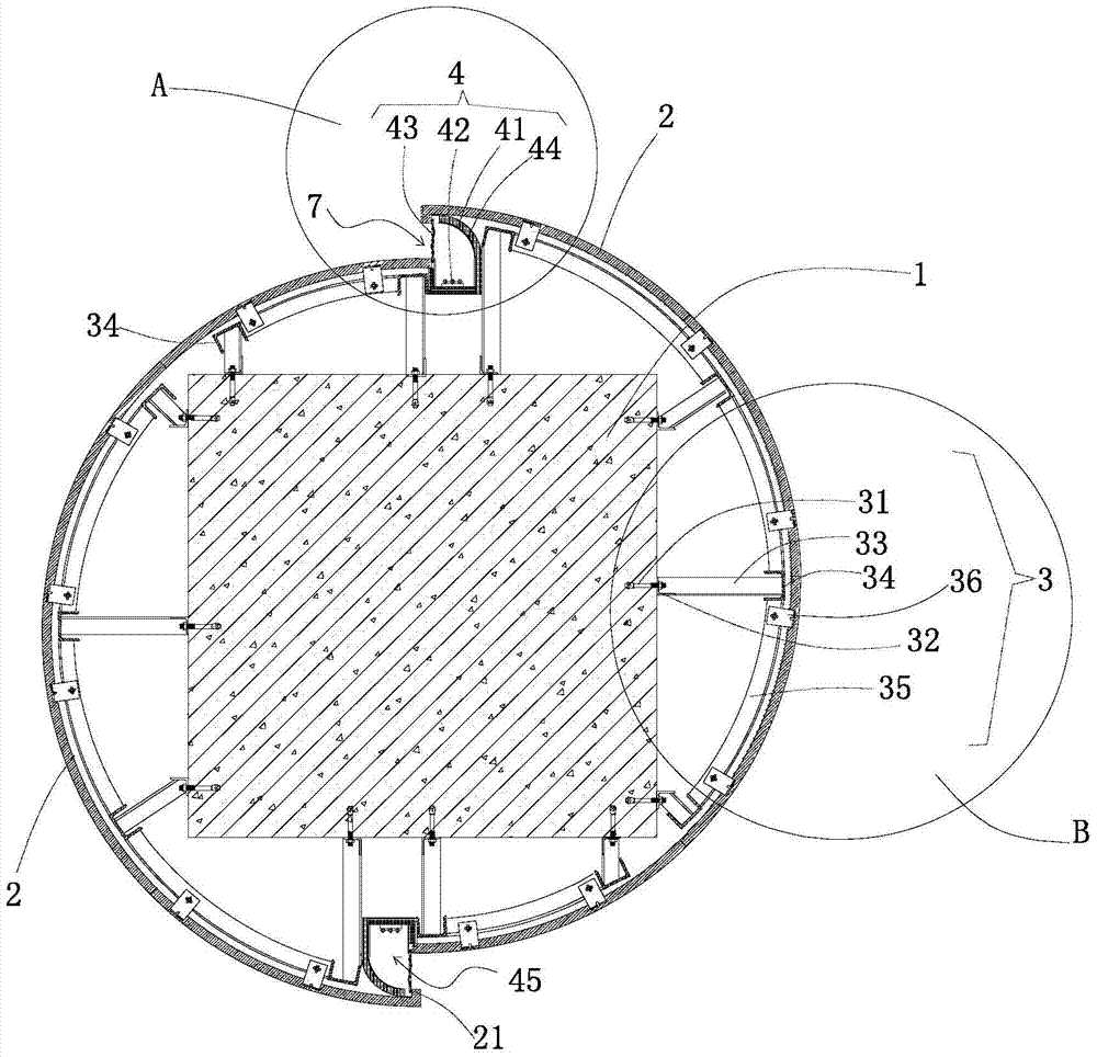 Dry-hanging arc-shaped stone plate decorative square column with hidden lighting and its construction method