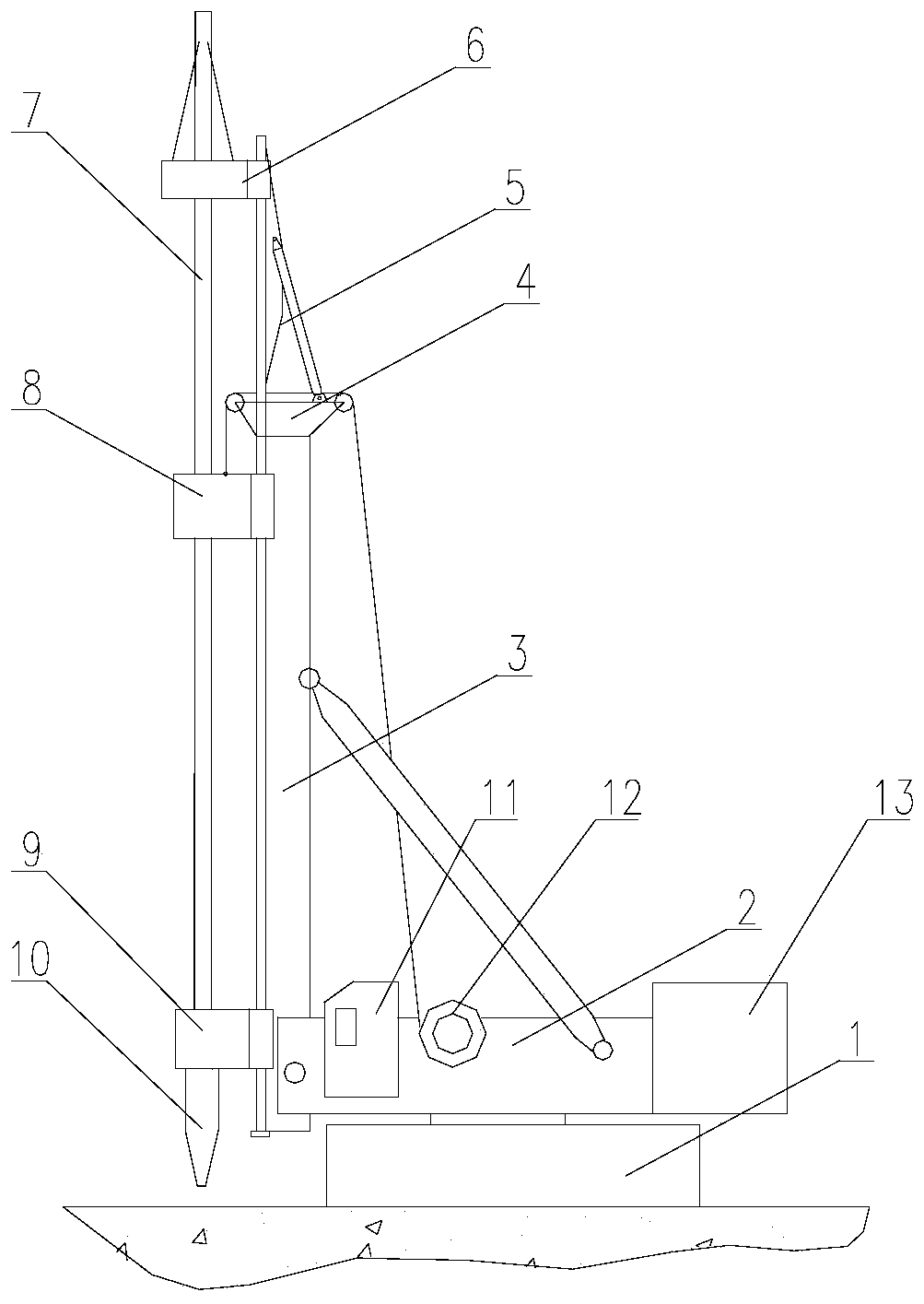 A pile machine with the function of following and supporting the drill pipe