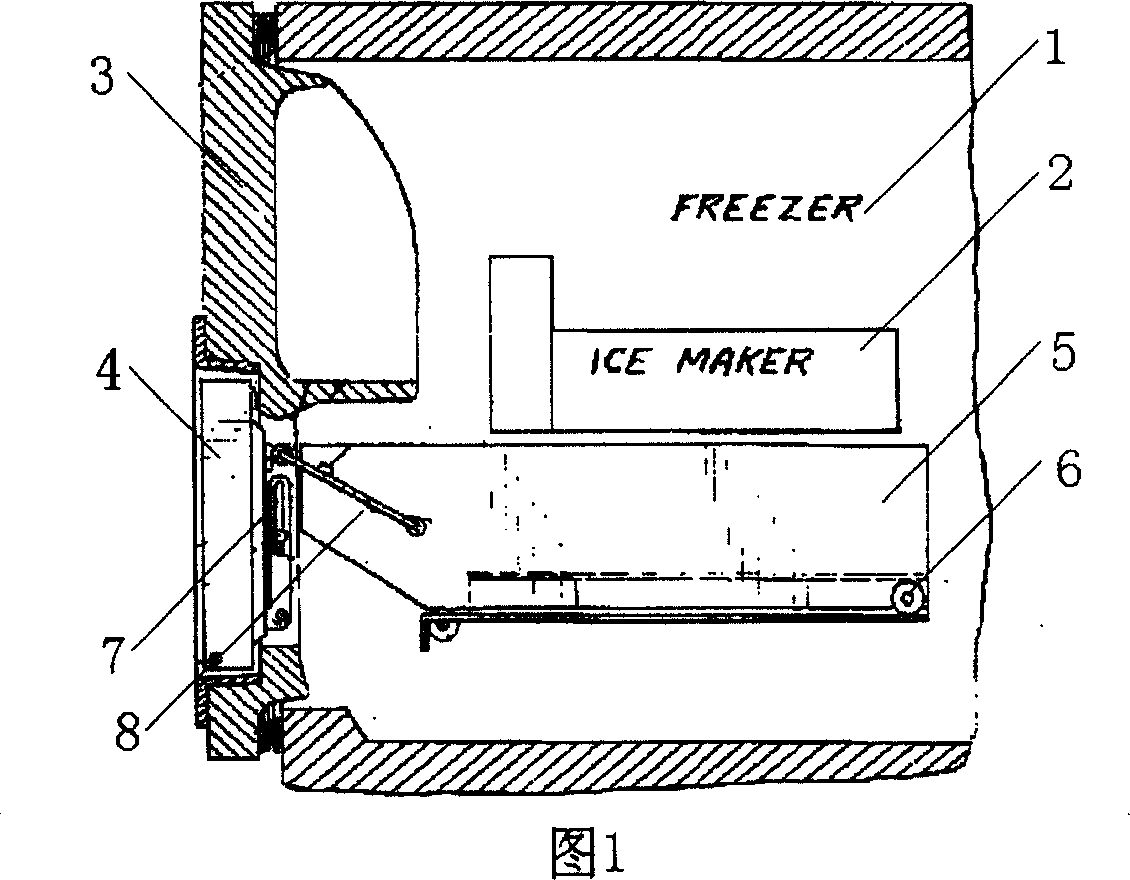 Refrigerator with specially designed ice-fetching door for ice-making machine