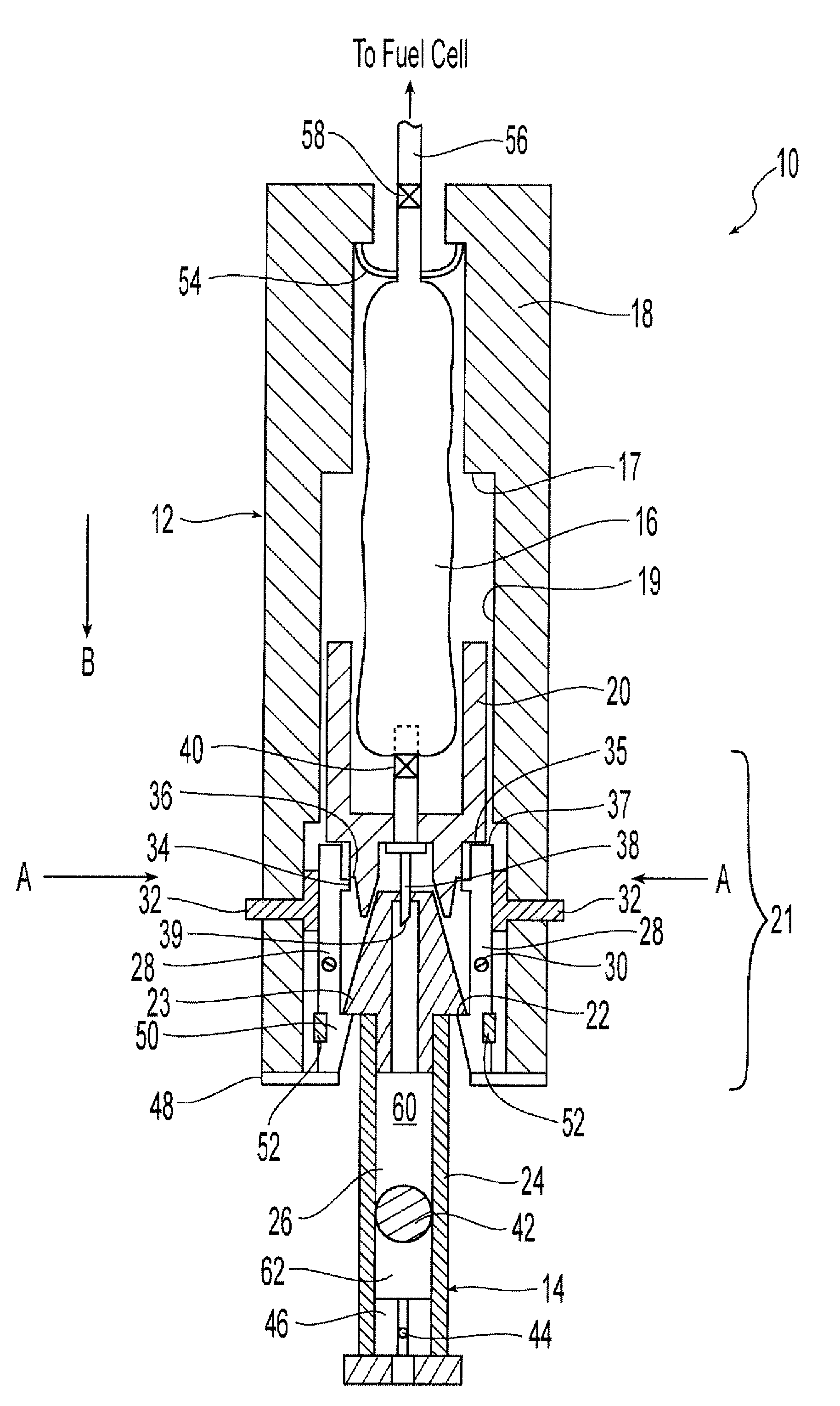 Device for refilling a fuel cartridge for a fuel cell