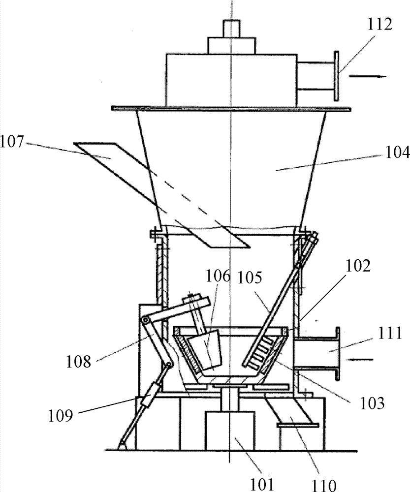 Material dispersion device for vertical mill