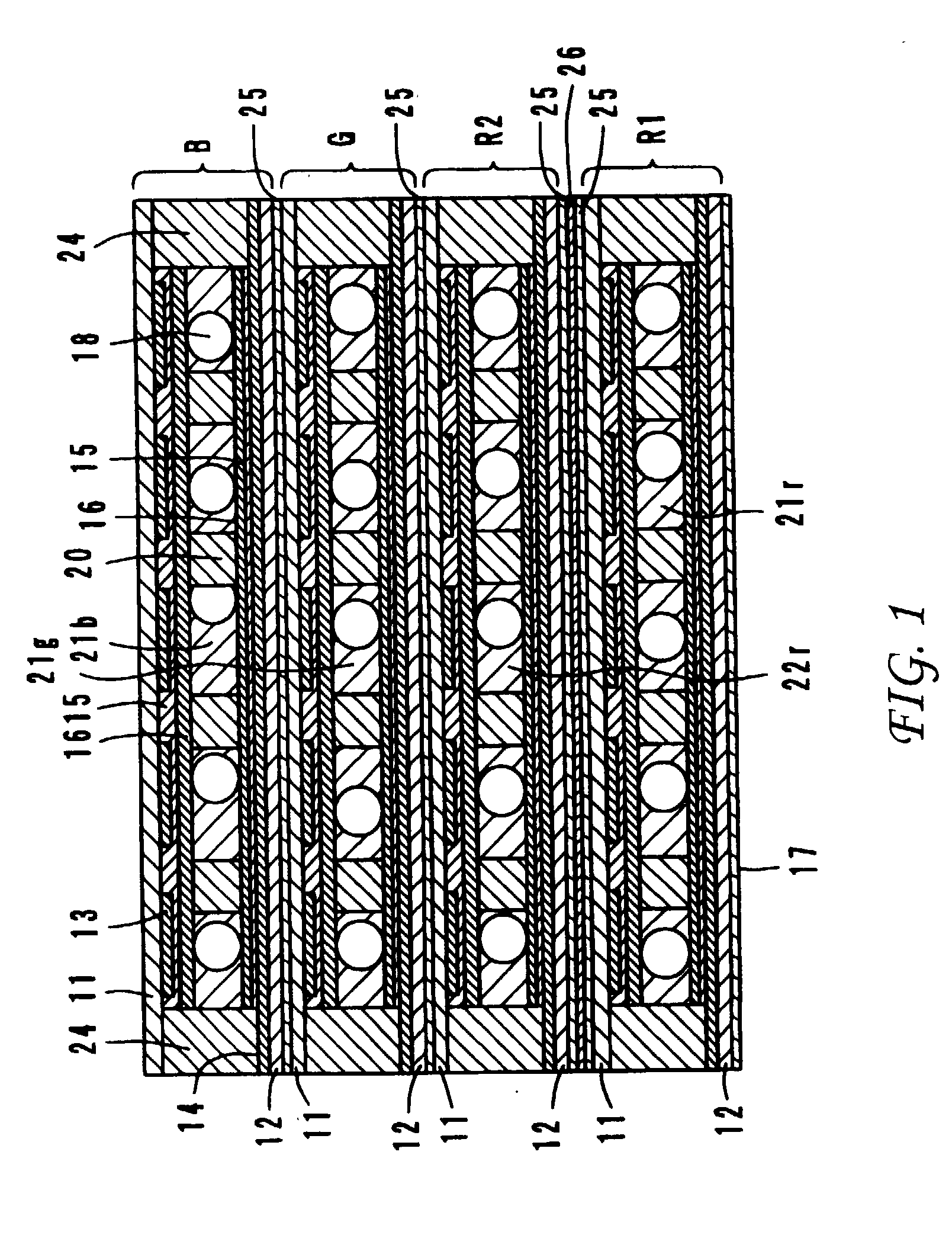 Layered type reflective full-color liquid crystal display element and display device having the element