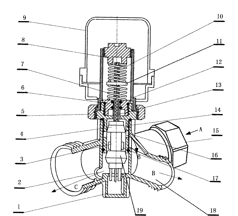 Temperature control valve for automatically switching flow direction according to water temperature