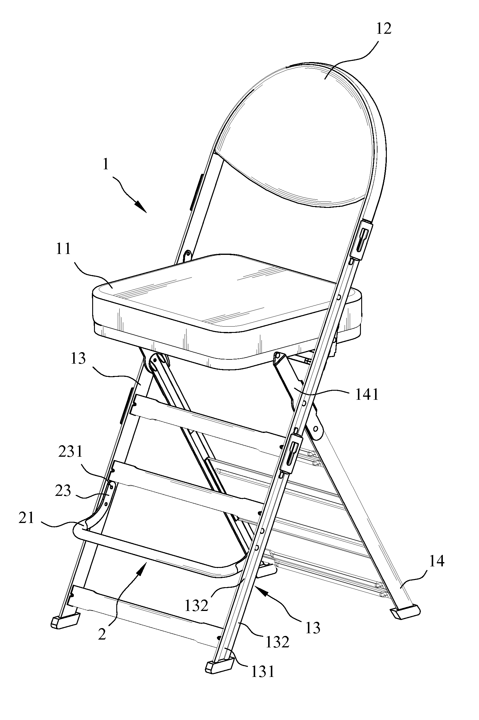 High-seat folding chair having footrest