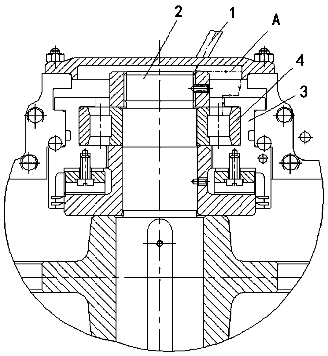 Circular-ring-shaped groove even oil supplying structure vertically provided with rolling bearings