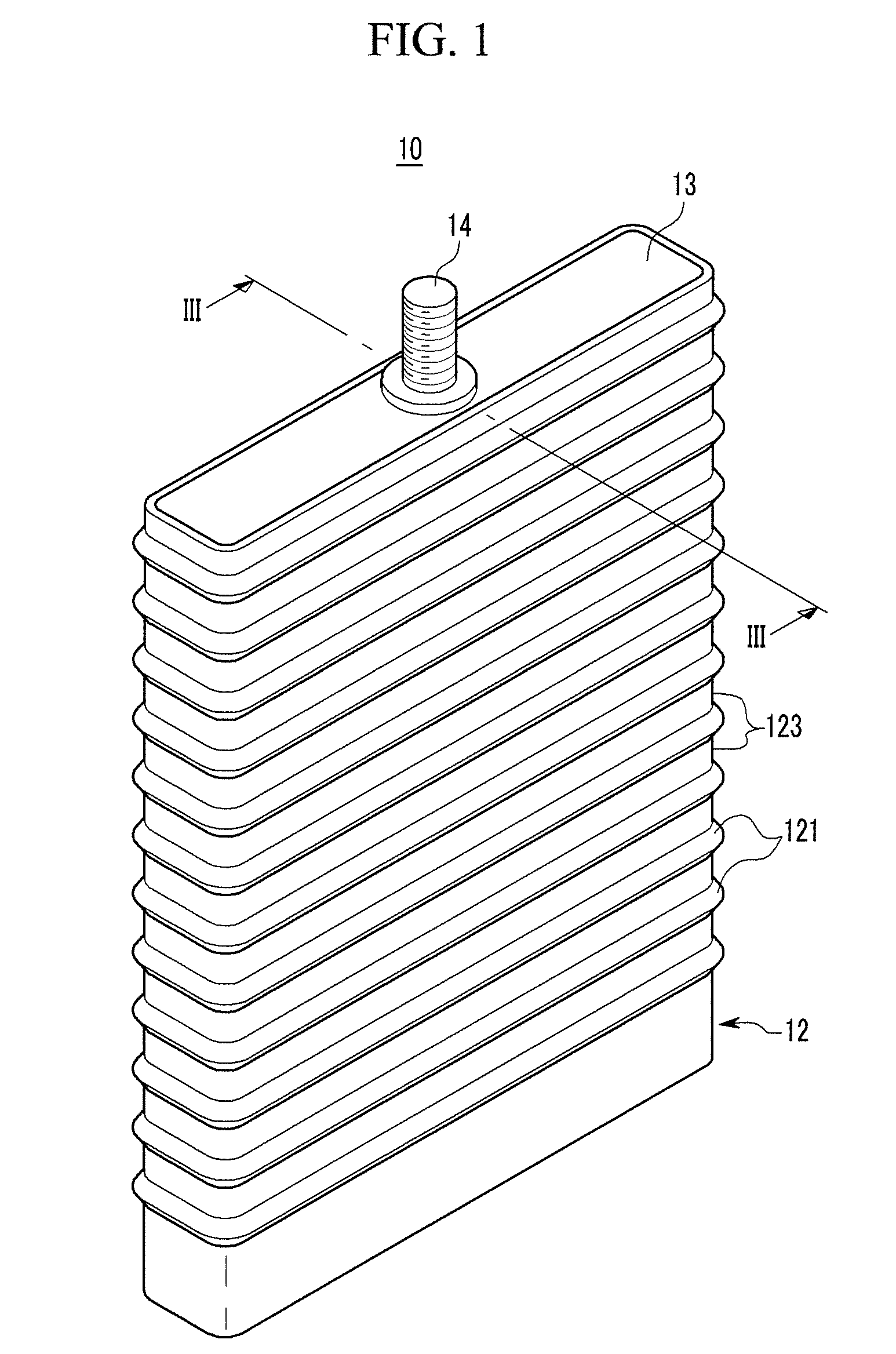 Rechargeable battery having an extendable case region