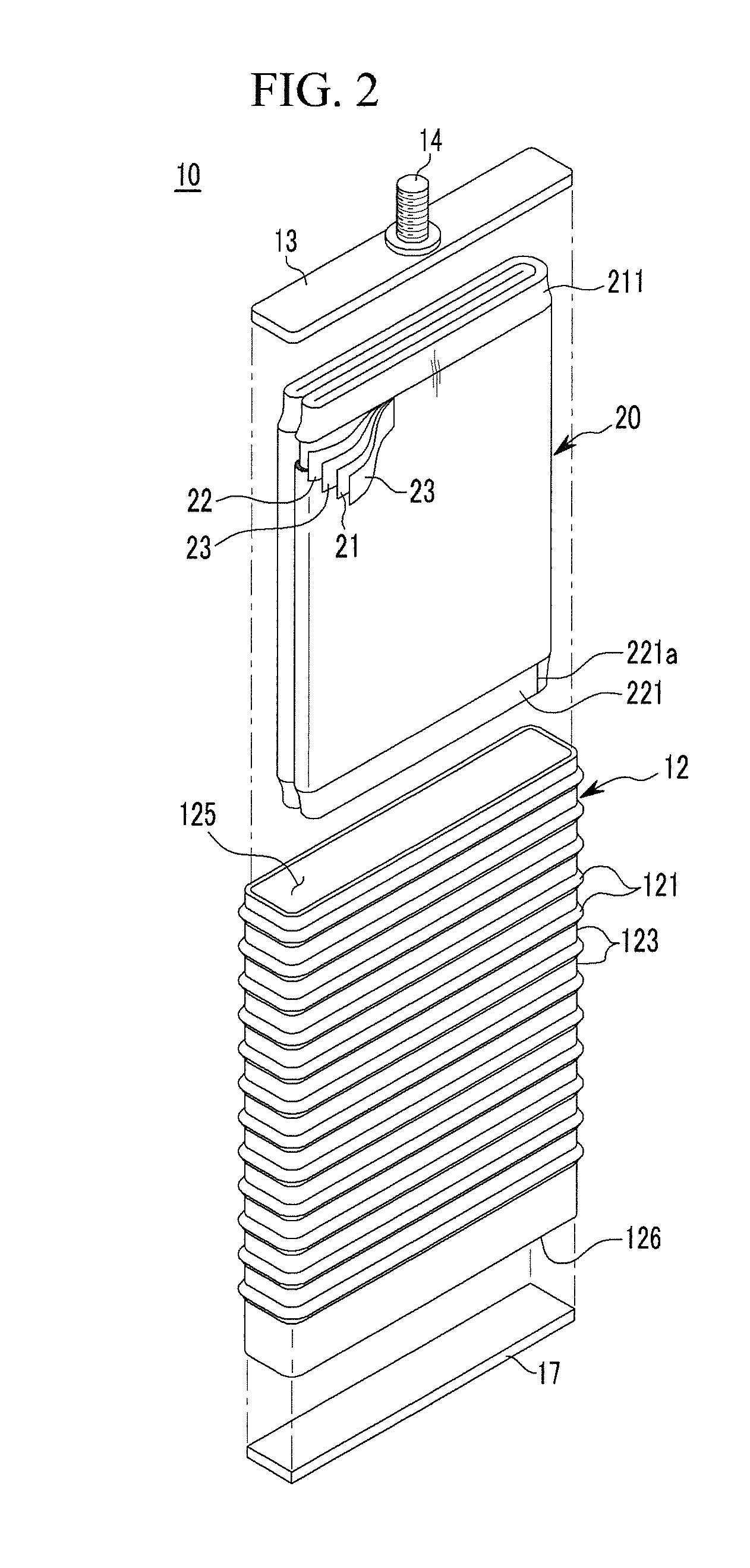 Rechargeable battery having an extendable case region