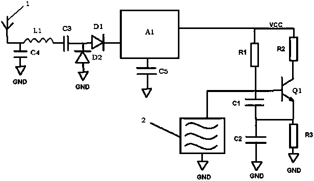Oscillatory temperature sensor powered by RF (radio frequency) signals