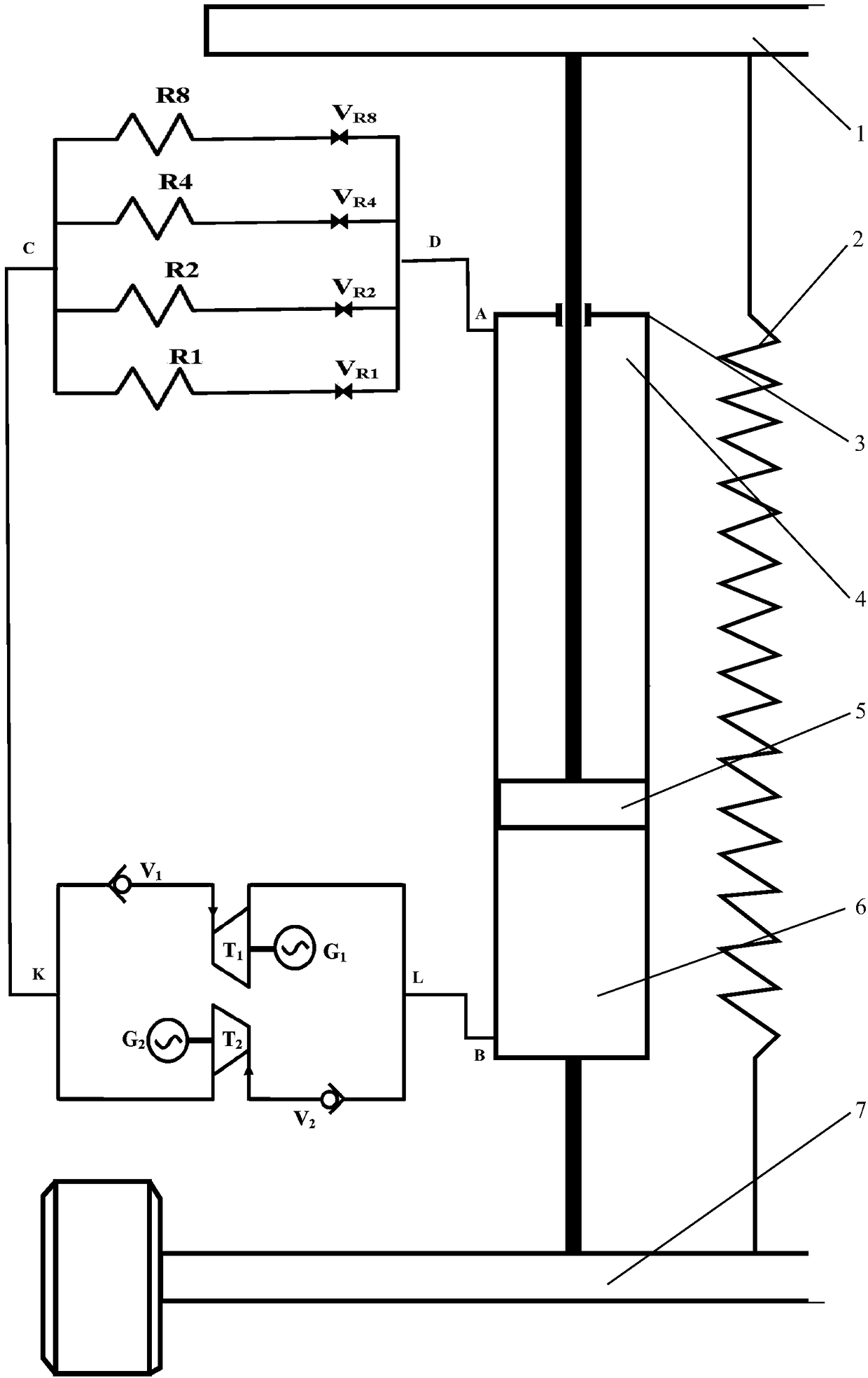 Parallel R-type automobile shock absorber for recovering energy by turbines and method