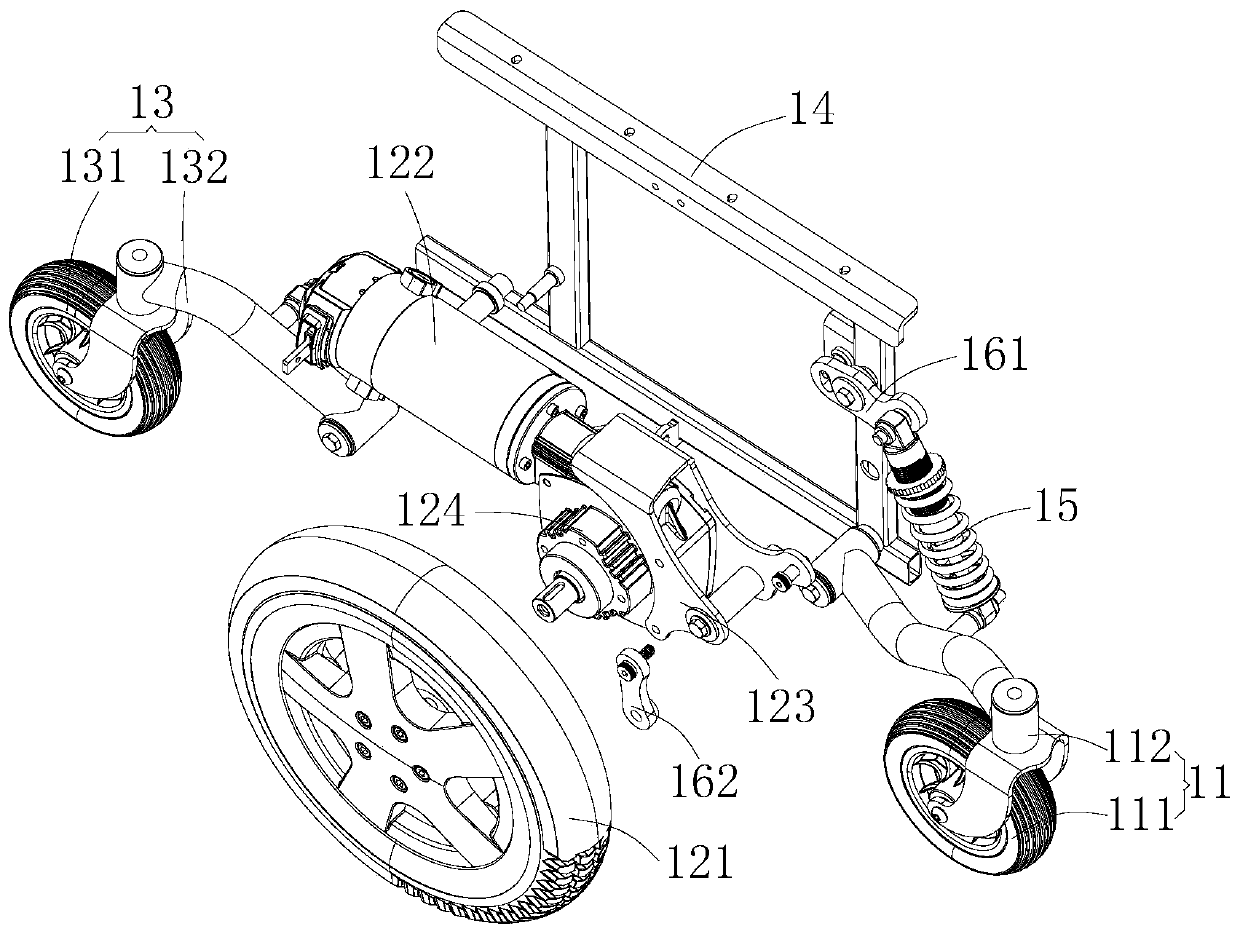 Vibration-damping chassis structure, vibration damping device and wheelchair