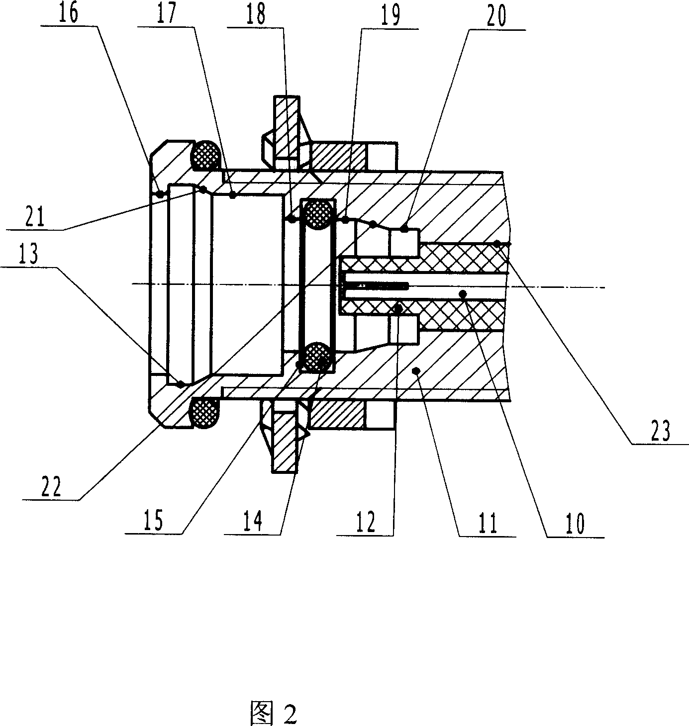 Seal radiofrequency coaxial connector with self locking mechanism