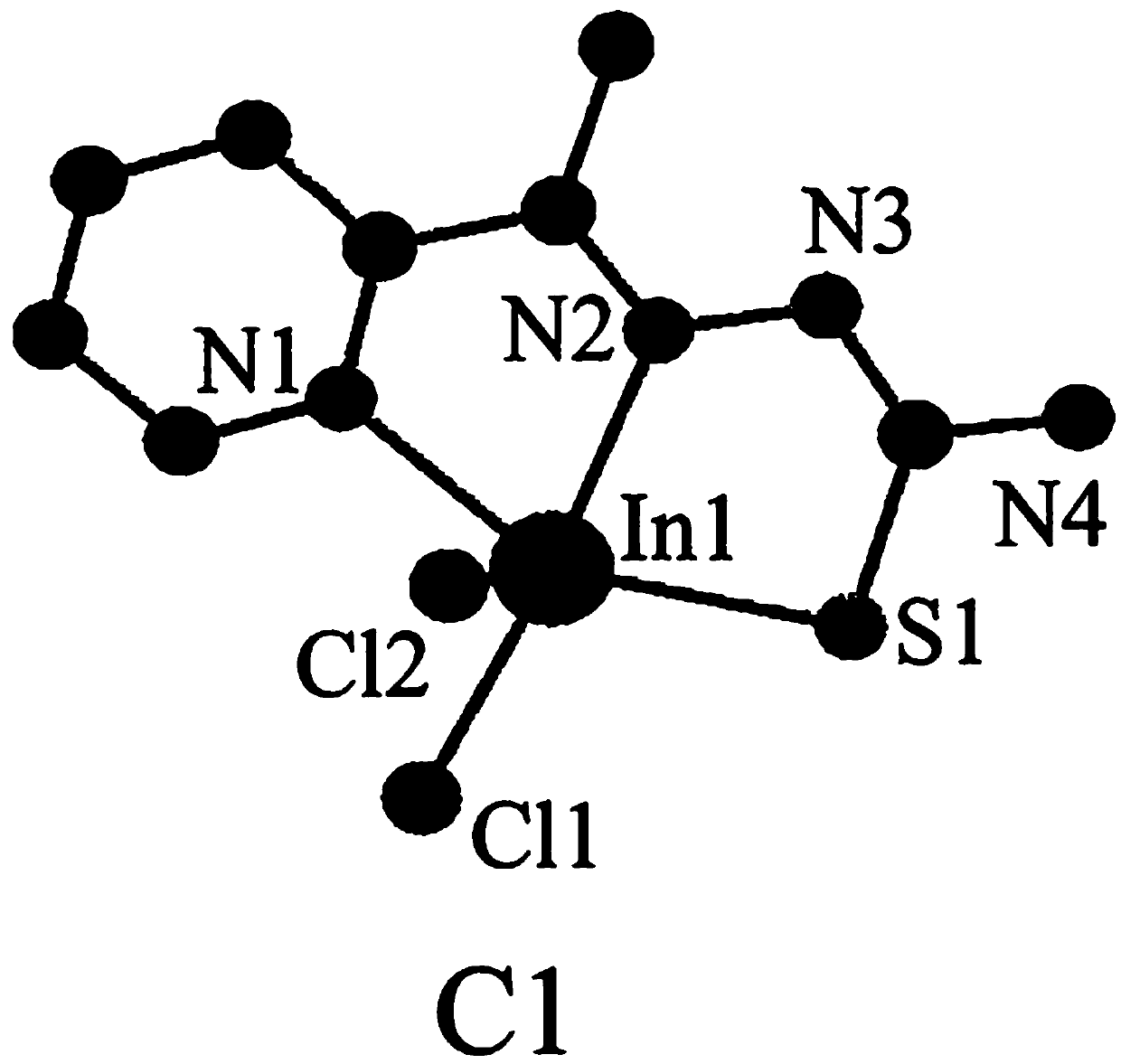 Indium complex taking APT as ligand and having potential leaving group as well as synthesis method and application of the indium complex