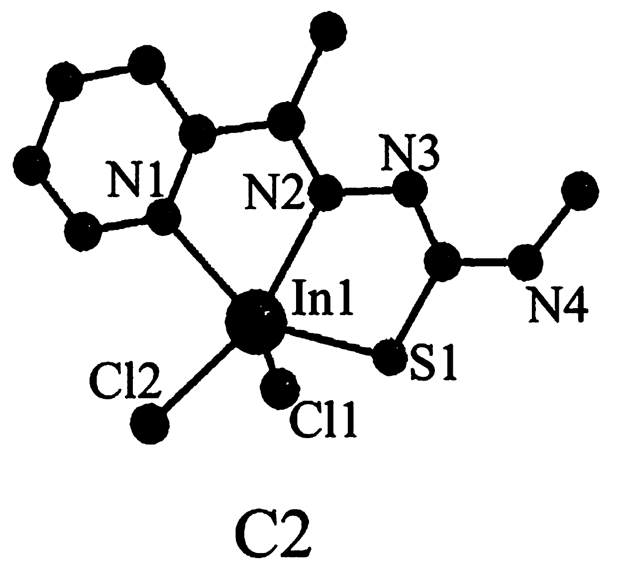 Indium complex taking APT as ligand and having potential leaving group as well as synthesis method and application of the indium complex