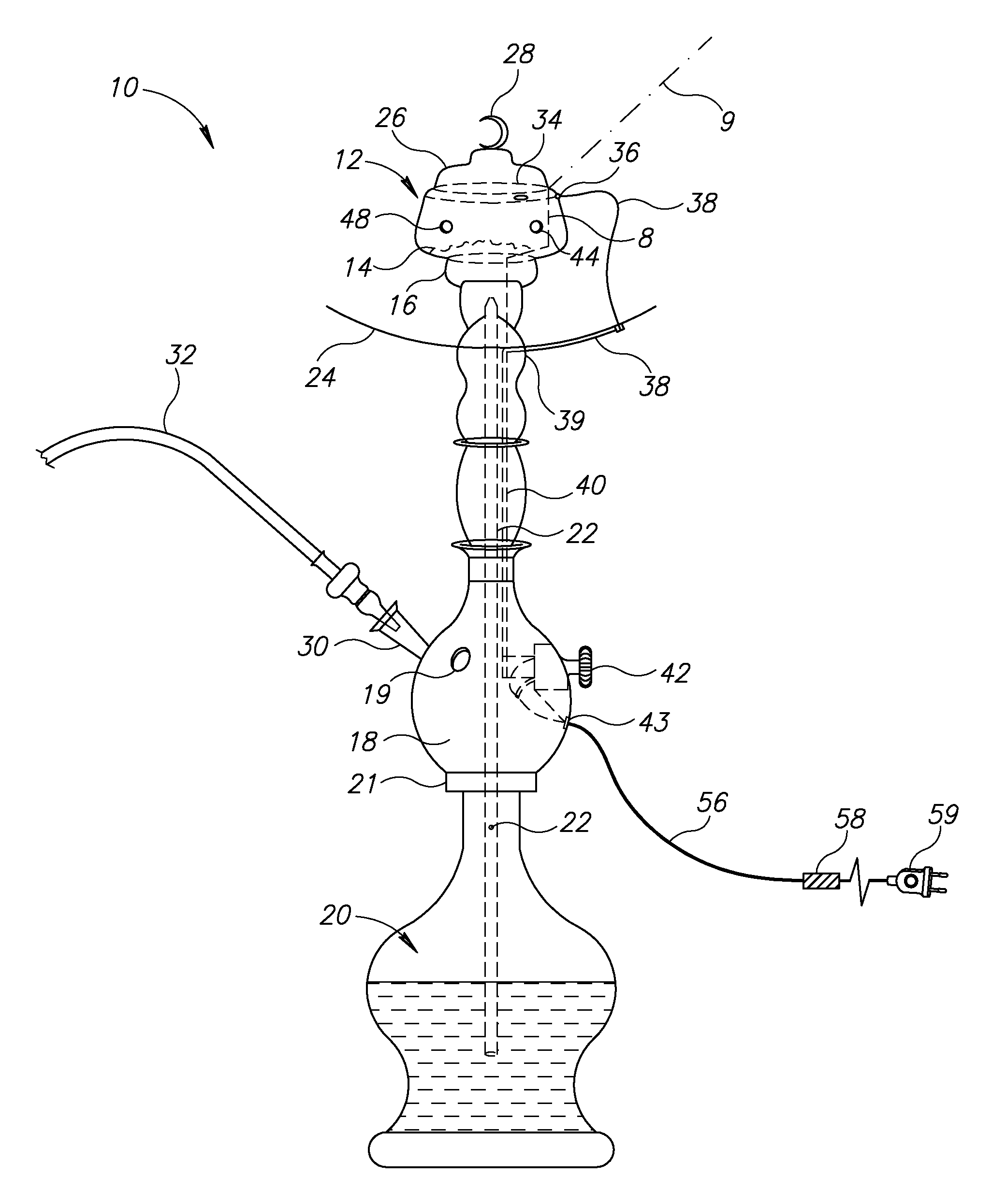 Electrically heated water pipe smoking device