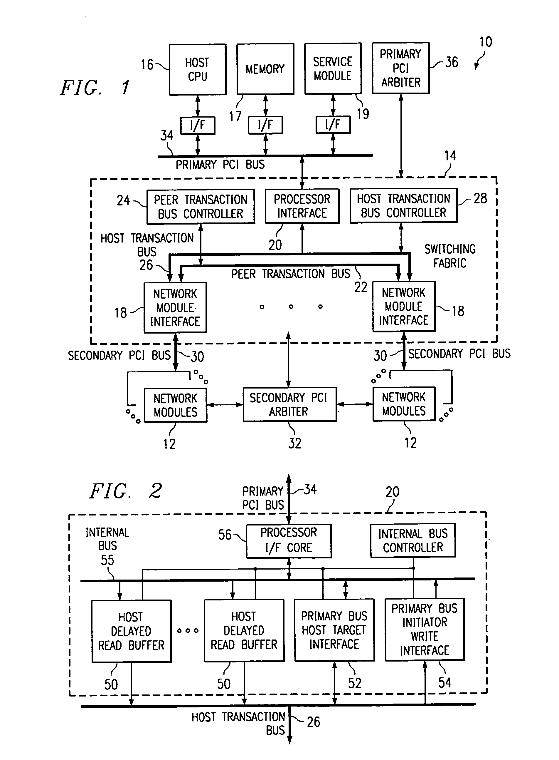 Switching fabric for interfacing a host processor and a plurality of network modules