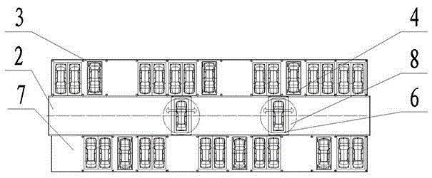 Novel rectangular intelligent three-dimensional garage with multiple exchange areas