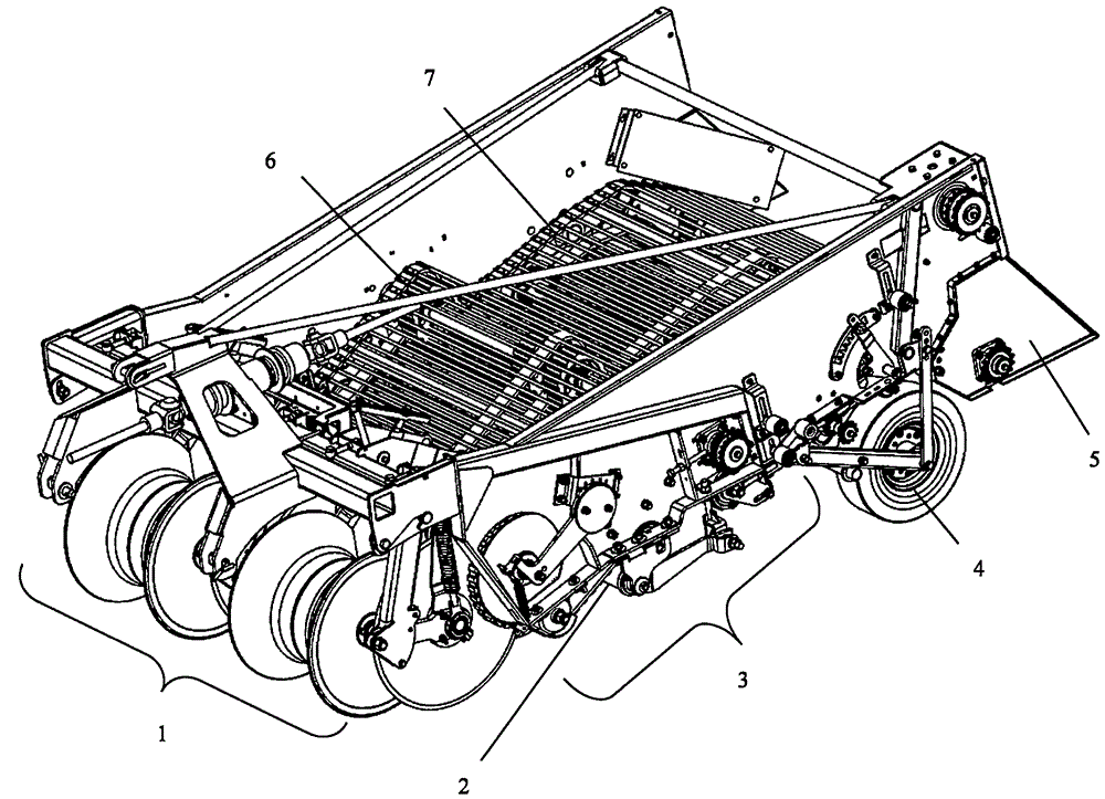 A potato harvester capable of rear laying operations