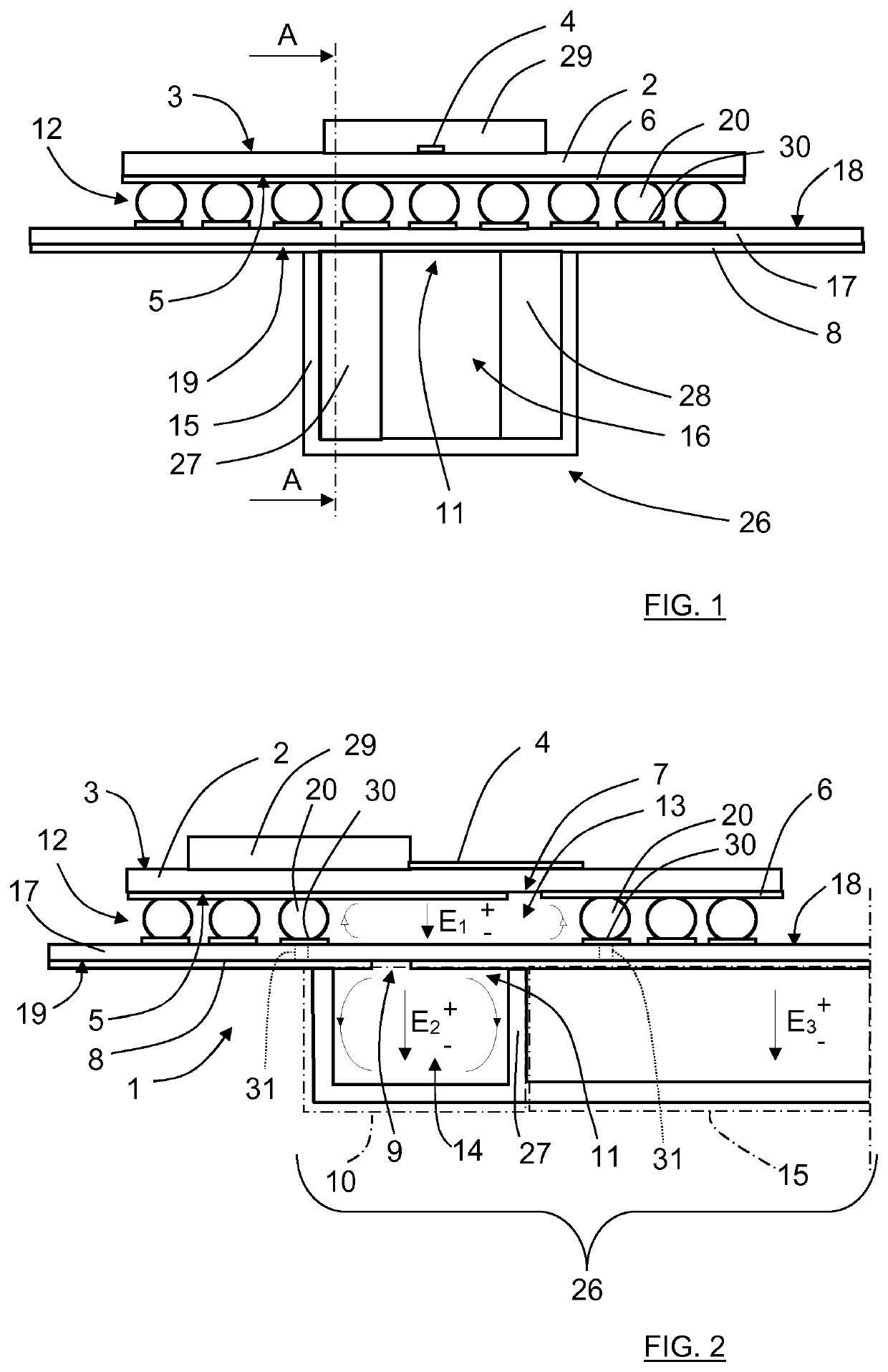 Waveguide transition comprising a feed probe coupled to a waveguide section through a waveguide resonator part