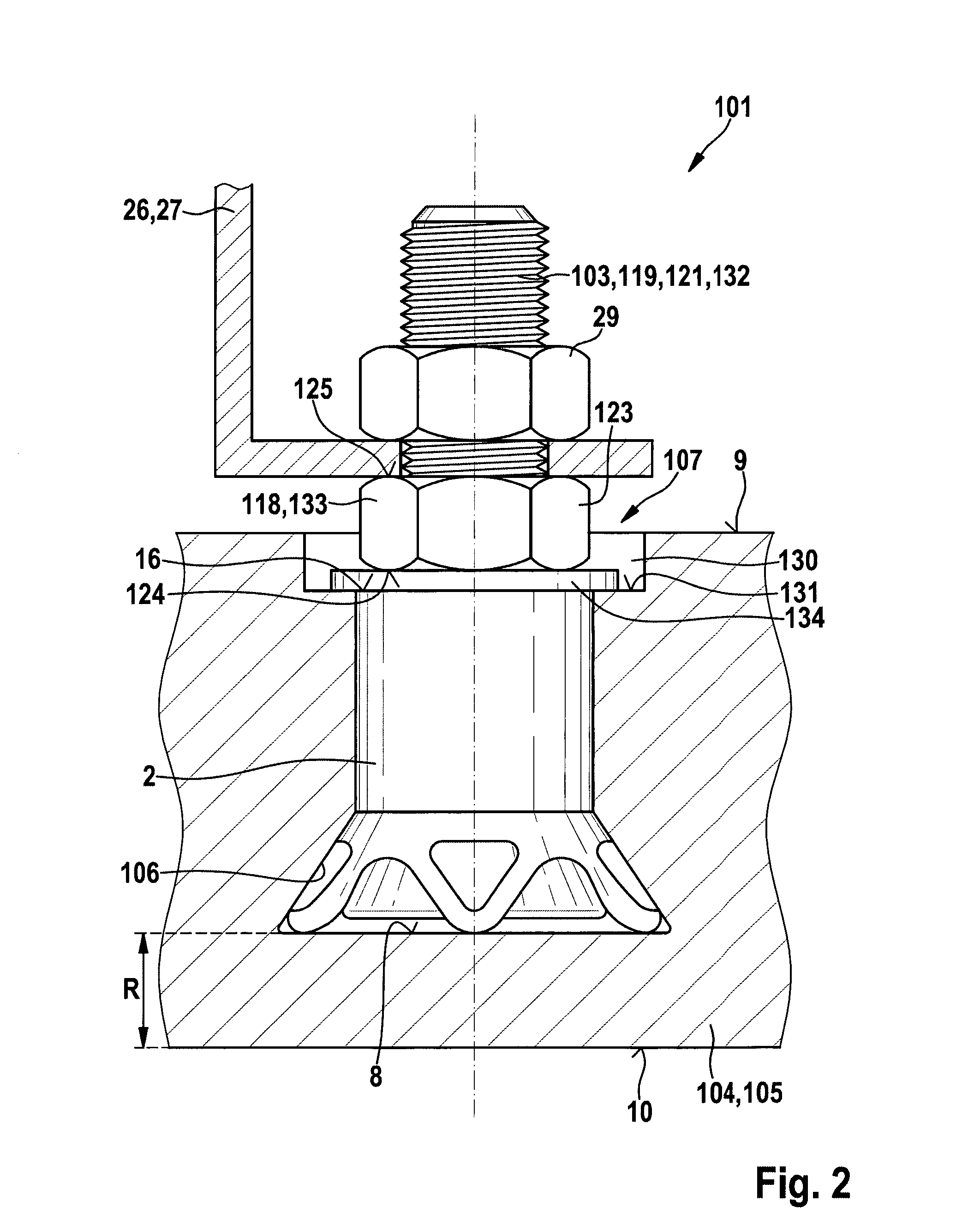 Combination having an anchor for panel-like components, and a fixing arrangement