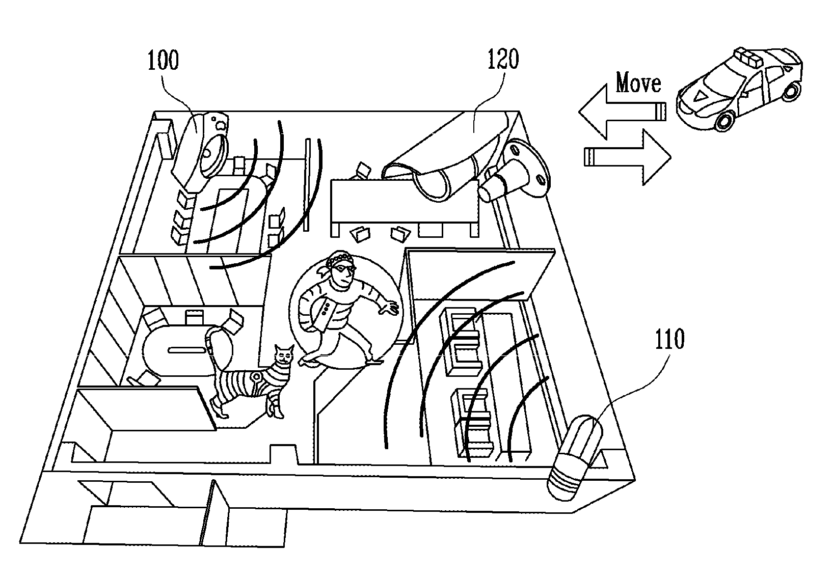 Security system and method using measurement of acoustic field variation