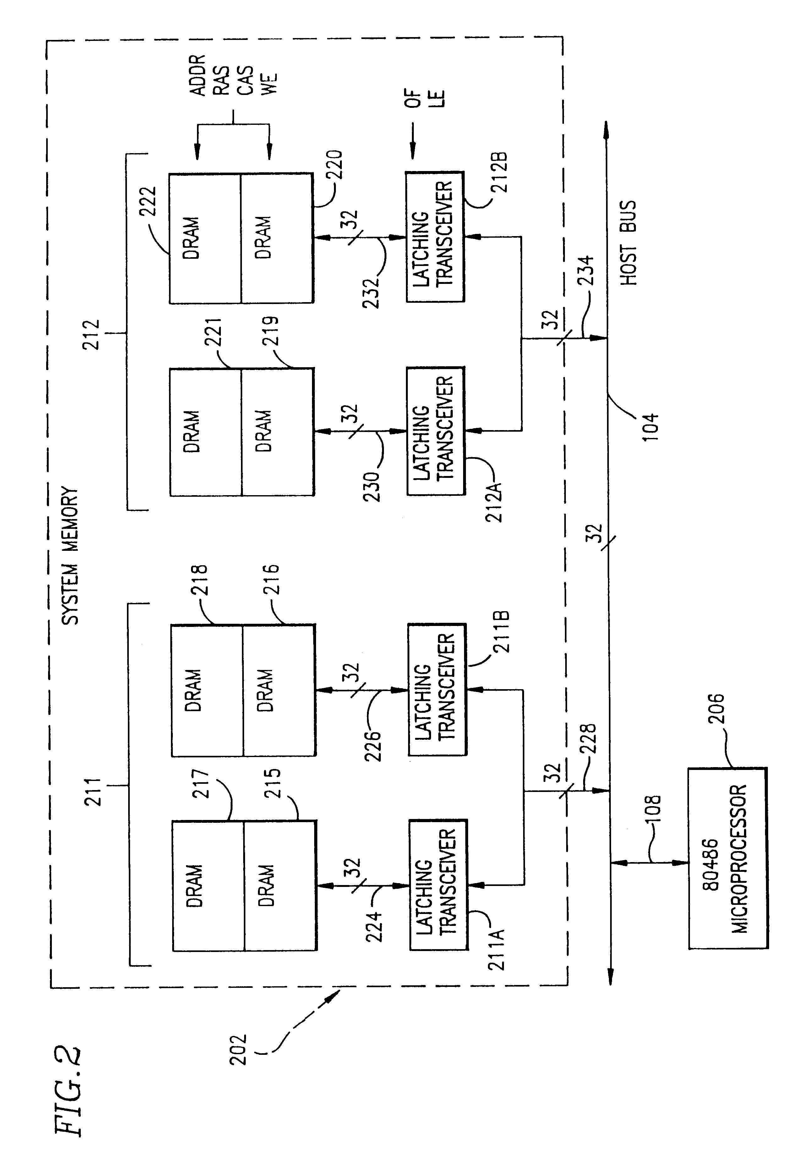 System and method for accessing data between a host bus and a system memory bus where the system memory bus has a data path that is twice the width of the data path for the host bus