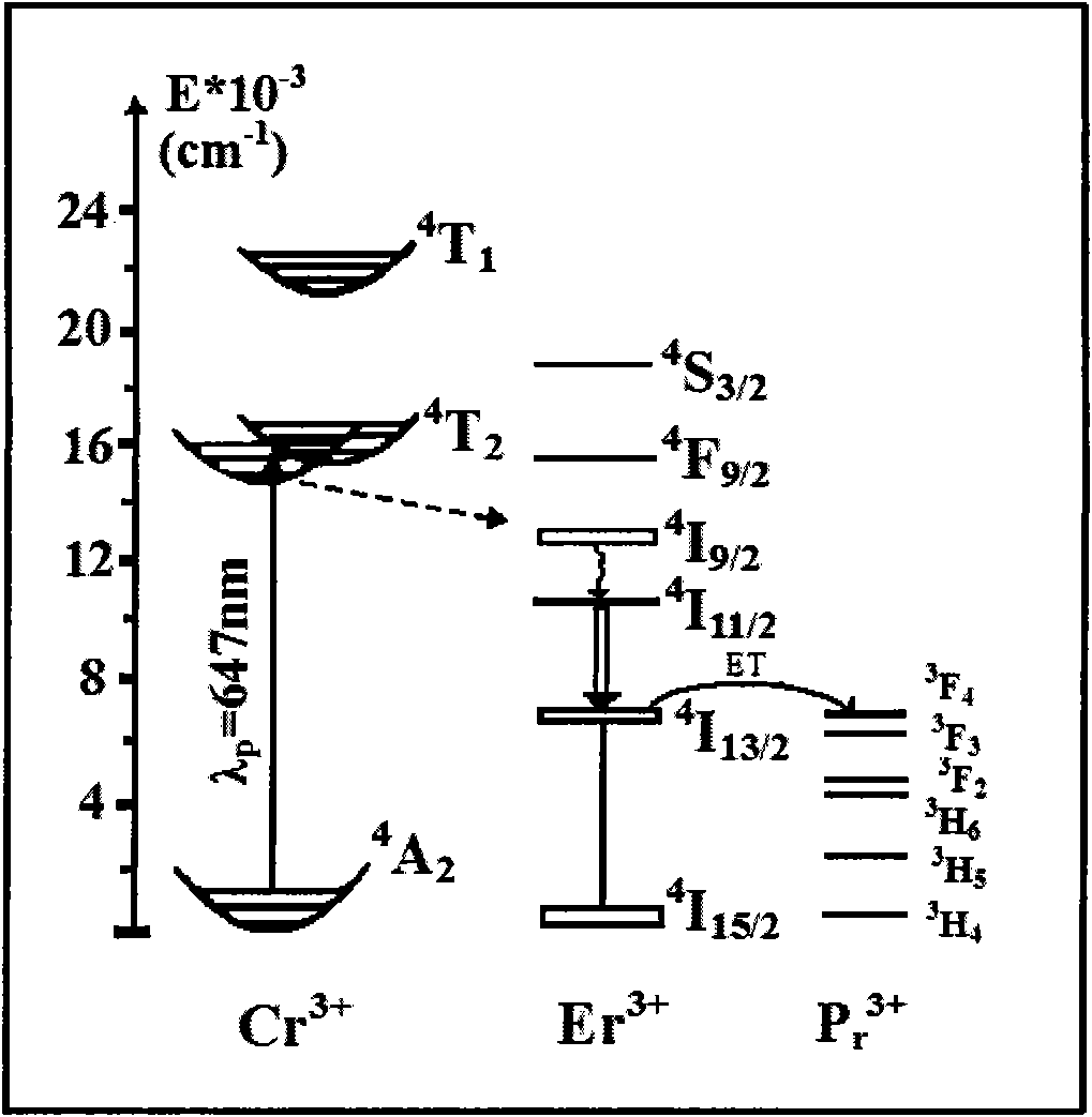 Chromium and praseodymium sensitized ions co-doped gadolinium gallium garnet novel laser crystal activated by erbium ions