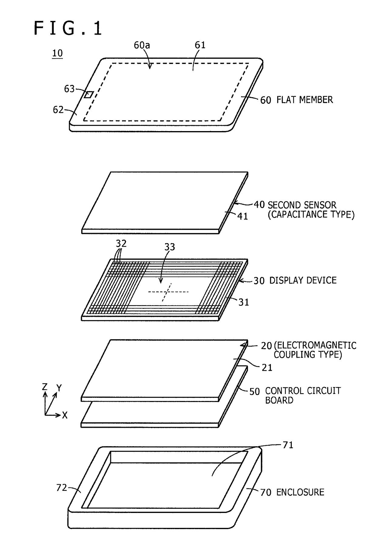 Battery driven mobile drawing device, including electromagnetic induction and capacitive position detectors and a control circuit for causing a parameter setting area to be displayed, and a test drawing area to be displayed transparently, superimposed, on a portion of a drawing in an image display area of a display, for rendering a drawing using an electronic pen
