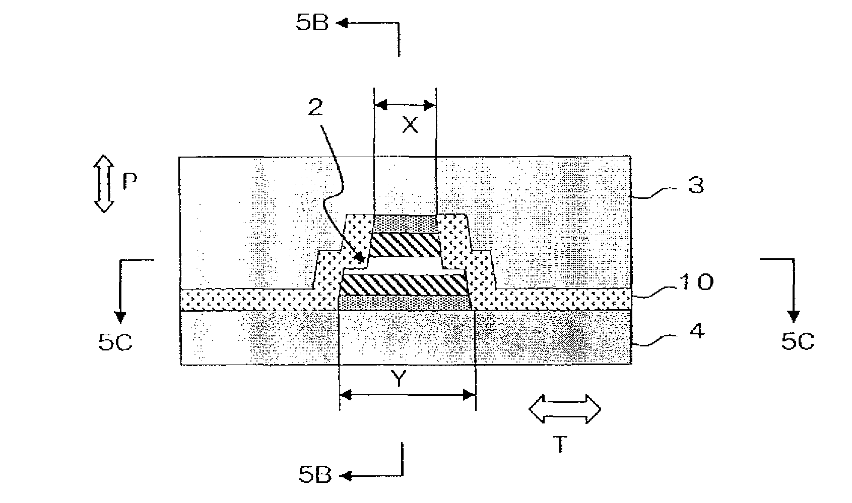 Magnetic field detecting element including tri-layer stack with stepped portion