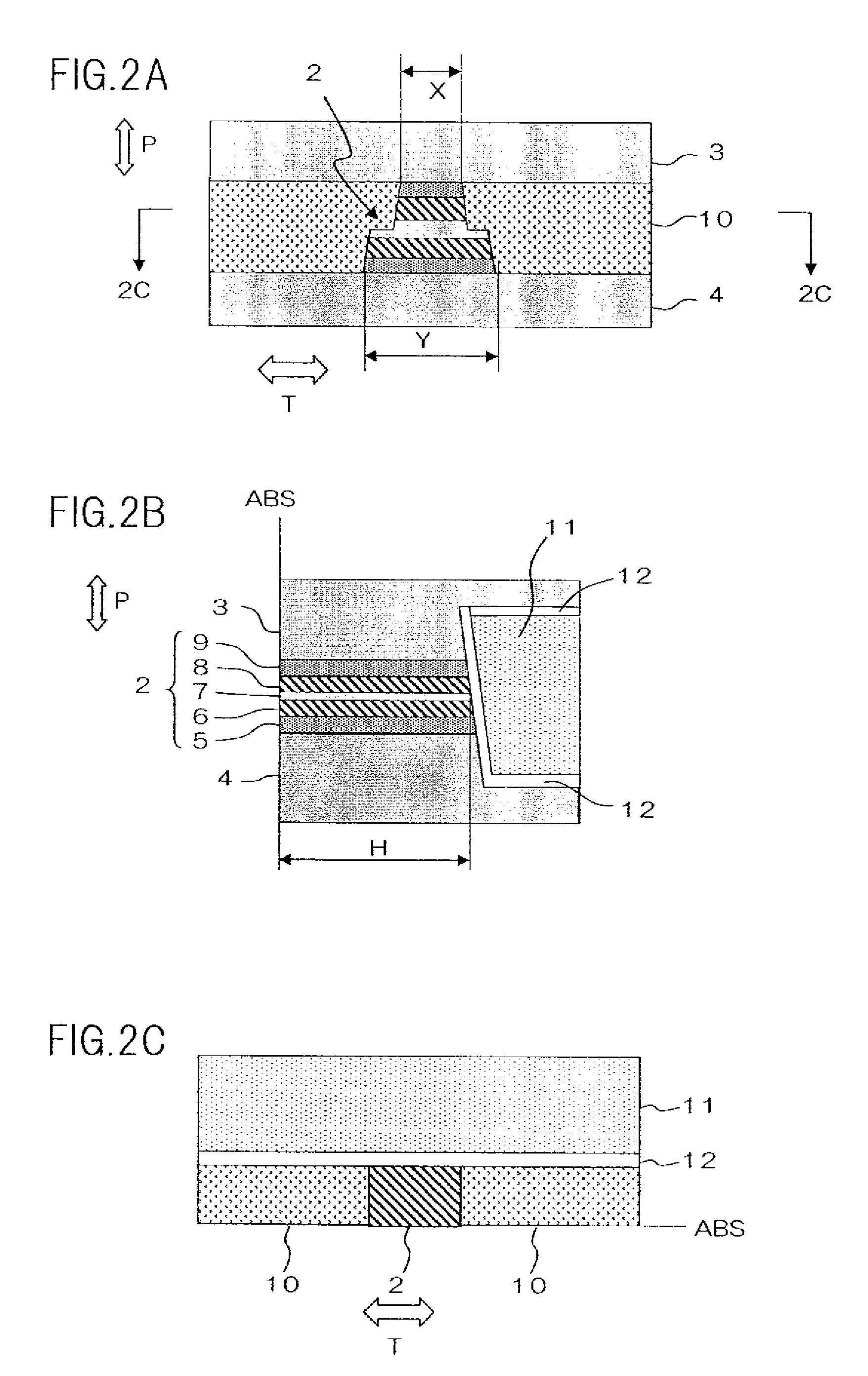 Magnetic field detecting element including tri-layer stack with stepped portion
