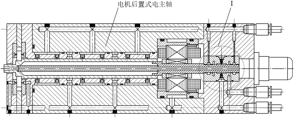 Dynamic and static pressurized-water bearing used for electric spindle auxiliary support with rear-mounted motor