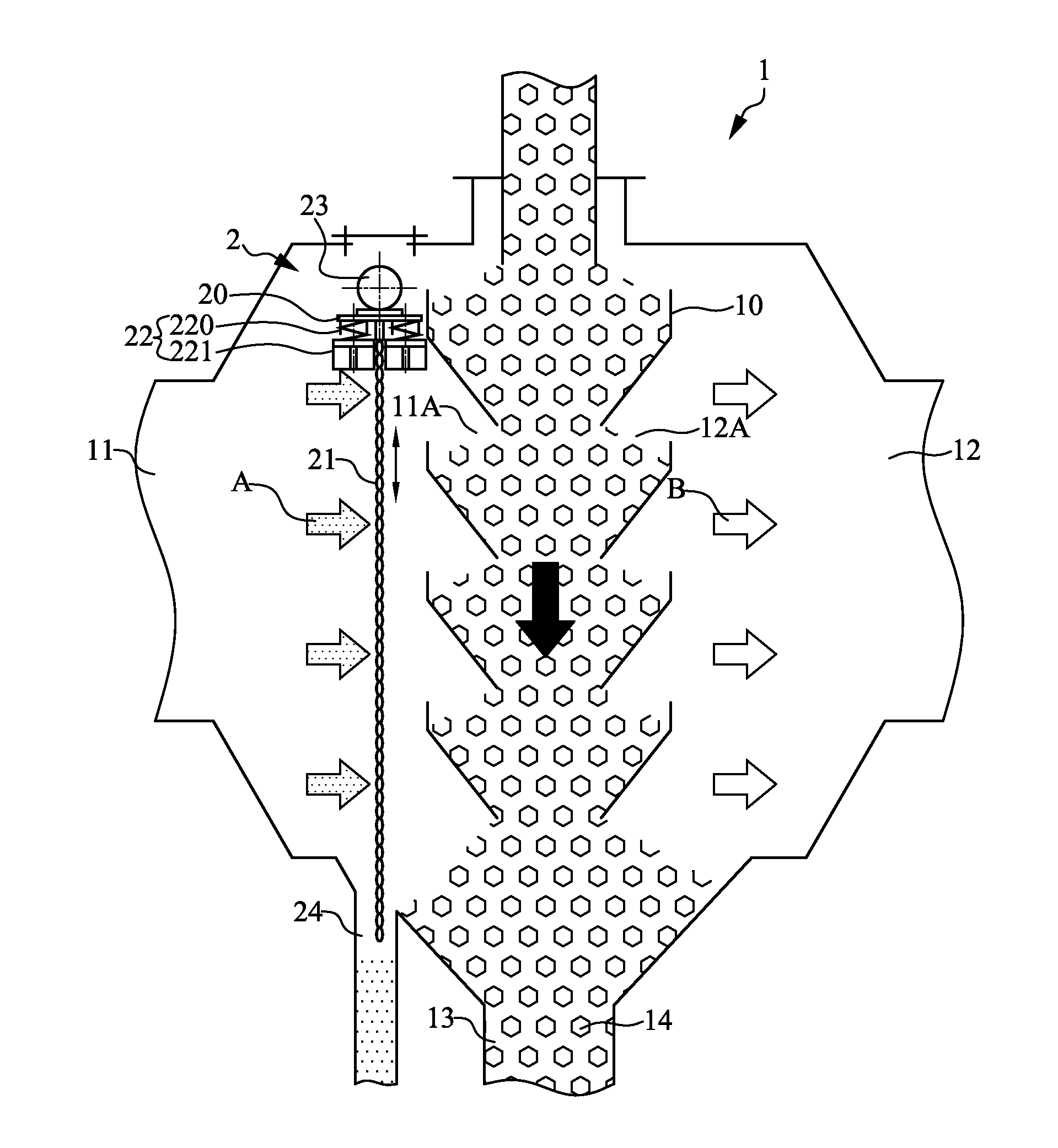 Gas distributor for granular moving-bed filter