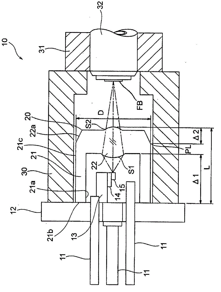 Optical communication lens, optical communication module, and molding die