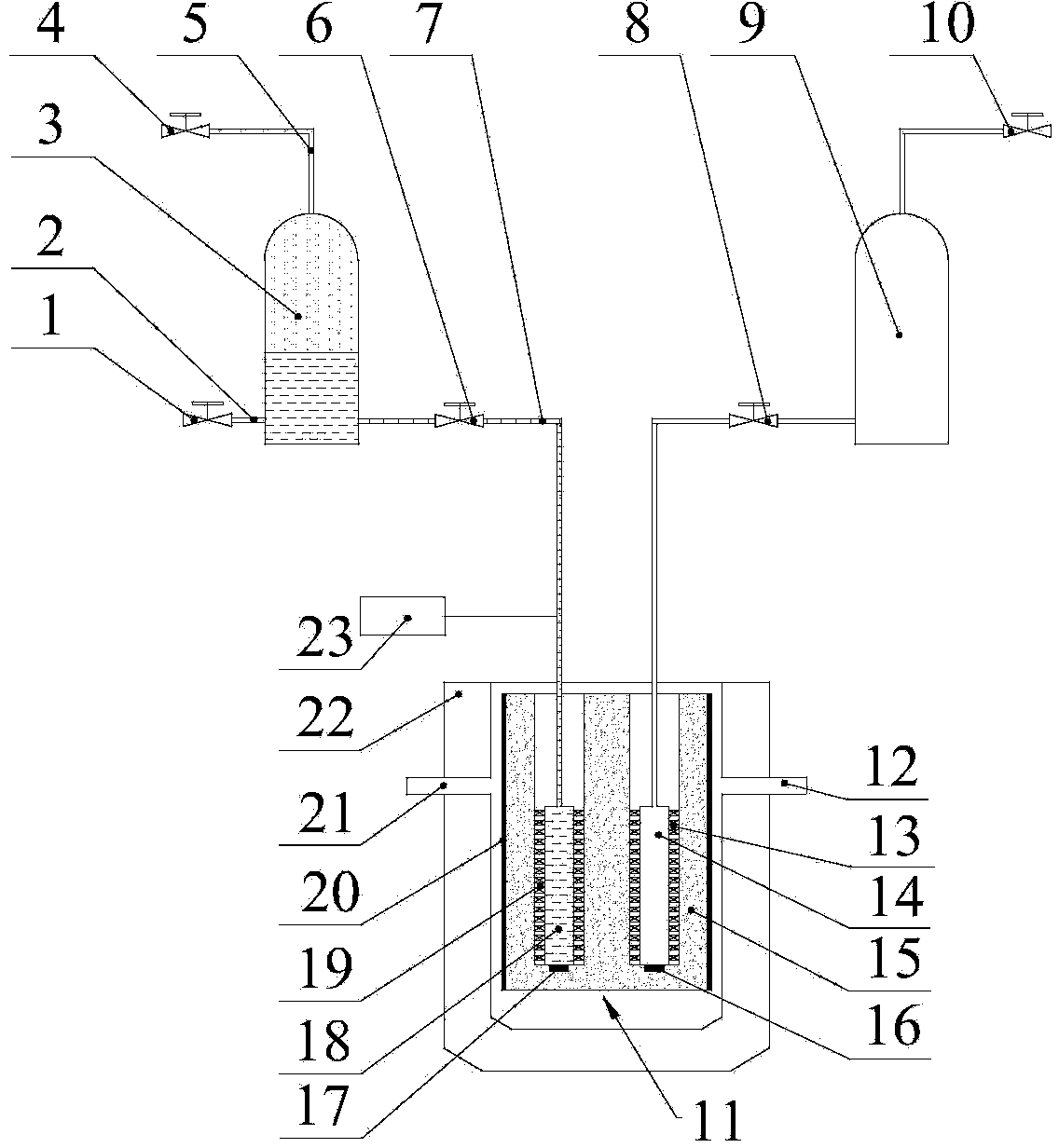 Liquid specific heat capacity measuring device capable of realizing self-balanced pressurization and measuring method