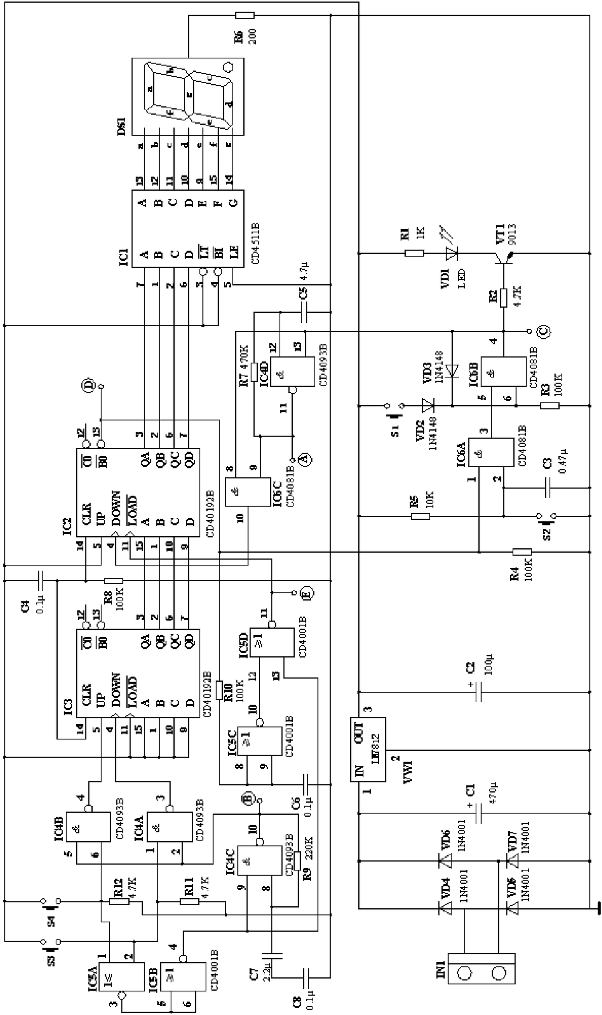 CD40192 control circuit for teaching