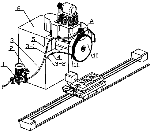 Forced-rinsing cooling mechanism of multi-sheet combined stone sawing machine
