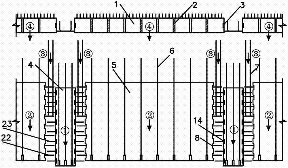 Splitting and assembling structure and assembling connecting method of assembled type concrete frame-shear wall