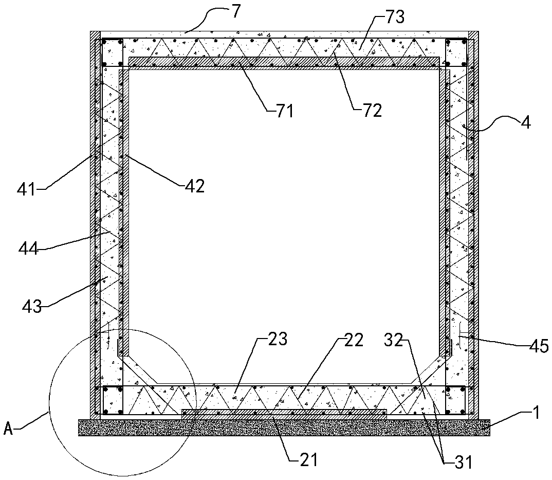 Integrated assembly type pipe gallery based on composite bottom plate and construction method thereof