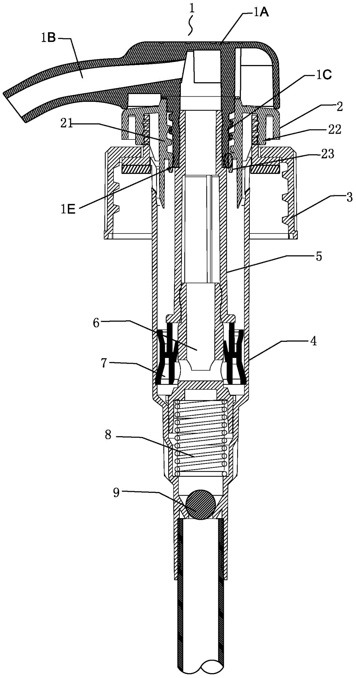 A lotion pump with improved locking of the pressing head and the locking cap