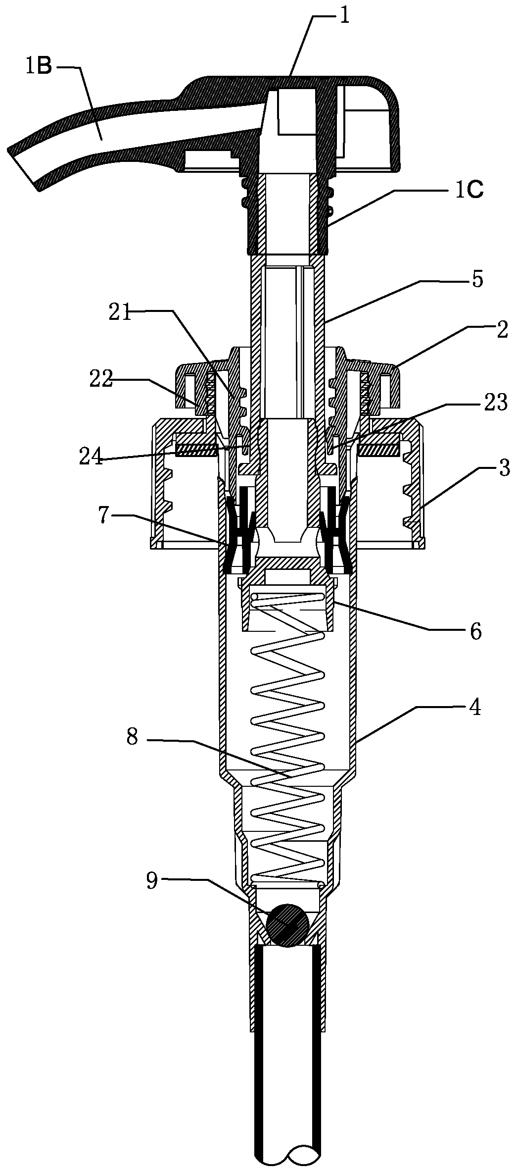 A lotion pump with improved locking of the pressing head and the locking cap