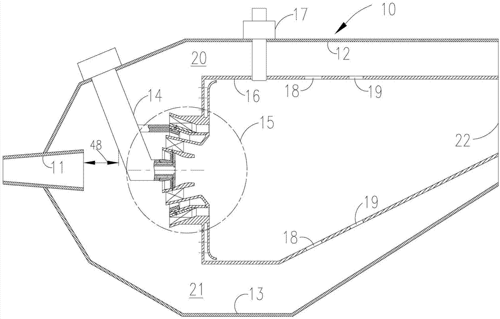 Partial premixing and pre-evaporation combustion chamber with three-level oil passages